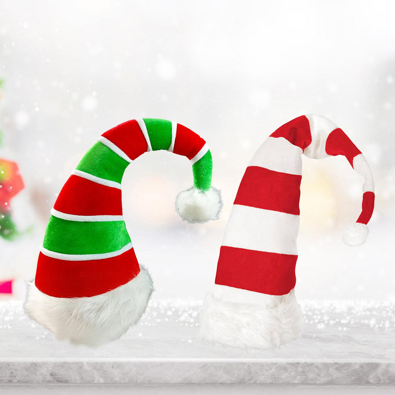 Коледна шапка Декоративна мека плюшена подпора Раирана шапка на Дядо Коледа за Хелоуин