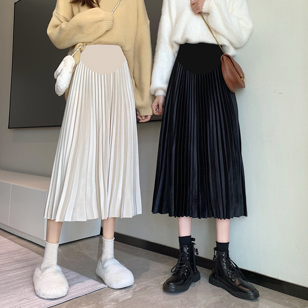 Дамска пола тип плисе за бременни със средна дължина