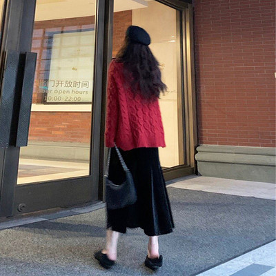 Ежедневна кадифена пола с висока талия за бременни