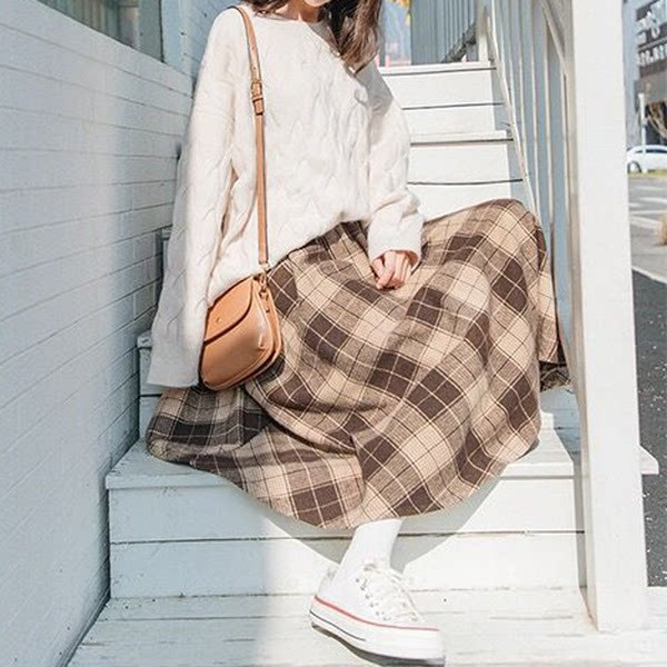 Дамска карирана пола за бременни 