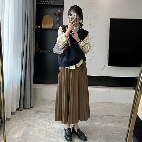 Дамска модерна плисирана пола с висока талия за бременни