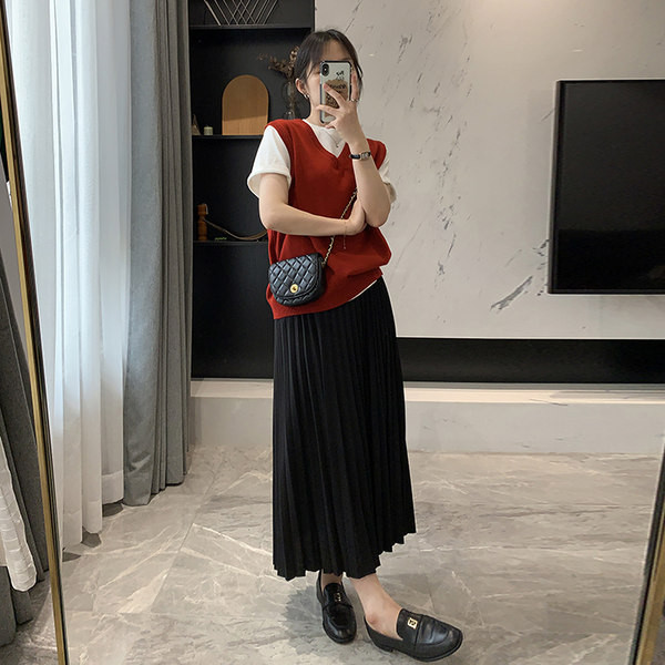 Дамска модерна плисирана пола с висока талия за бременни