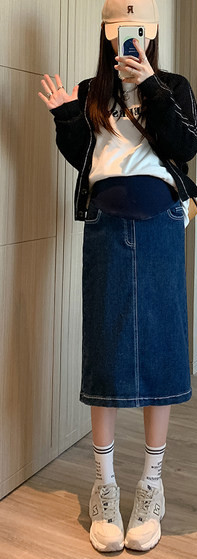 Дамска дънкова пола с джоб за бременни 