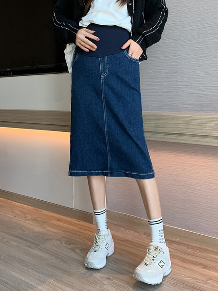 Дамска дънкова пола с джоб за бременни 