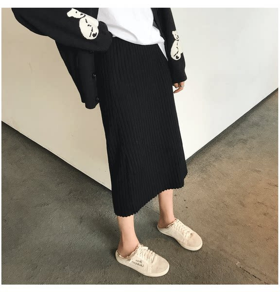 Есенно-зимна плетена пола с висока за бременни