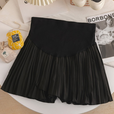 Плисирана къса пола за бременни с висока талия два цвята