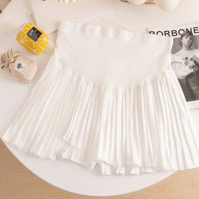 Плисирана къса пола за бременни с висока талия два цвята