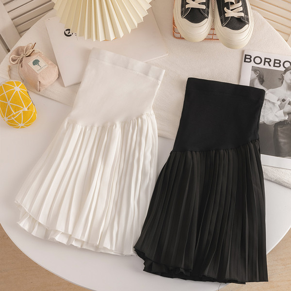 Плисирана къса пола за бременни с висока талия два цвята  