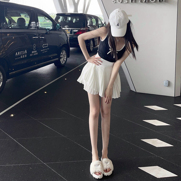 Плисирана къса пола за бременни с висока талия два цвята  