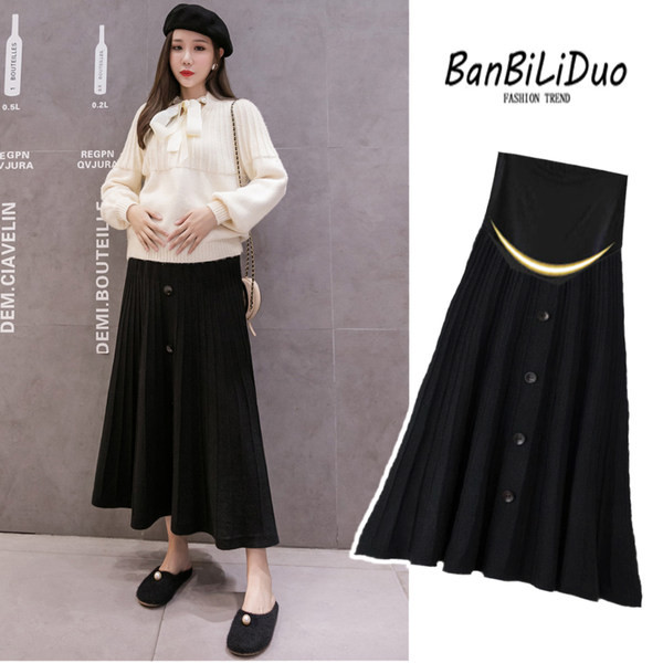 Дамска пола с широк колан и копчета за бременни 