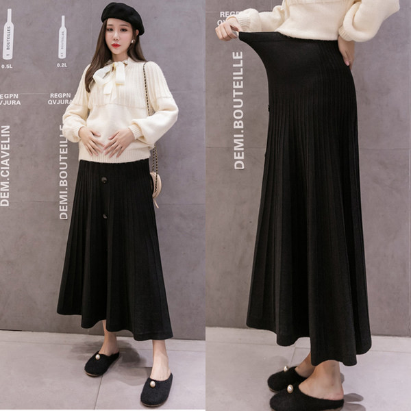 Дамска пола с широк колан и копчета за бременни 