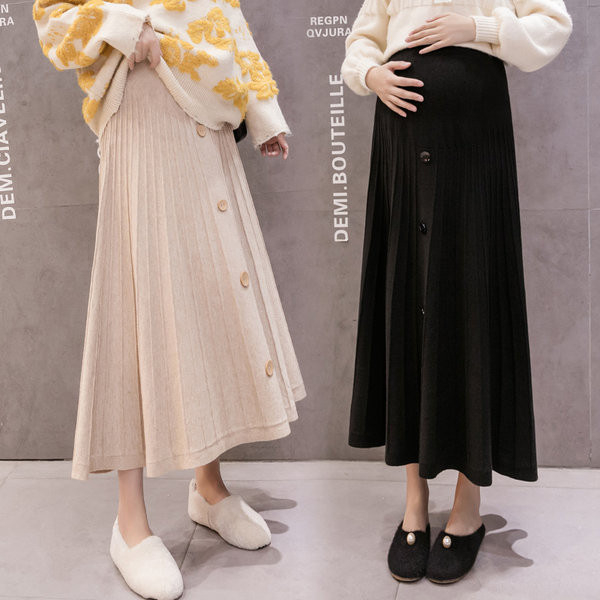 Дамска пола с широк колан и копчета за бременни 