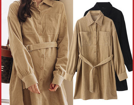 Стилна дамска рокля за бременни с класическа яка копчета и колан 