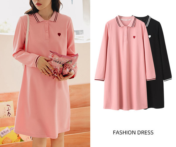 Спортна рокля за бременни с класическа яка и копчета 