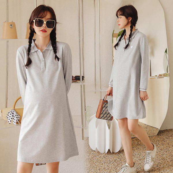 Спортна рокля за бременни с класическа яка и копчета 