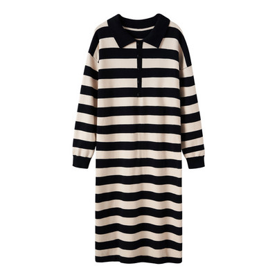 Дамска раирана рокля за бременни със средна дължина