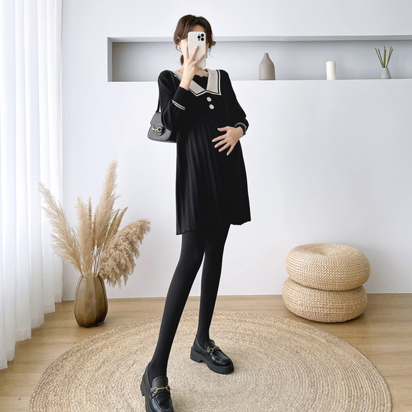 Sieviešu klasiska grūtnieču kleita ar apkakli