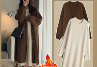 Ежедневна дамска рокля с обло деколте и дълъг ръкав