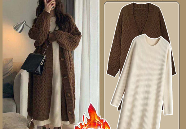 Ежедневна дамска рокля с обло деколте и дълъг ръкав