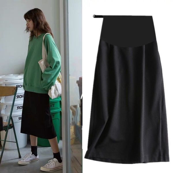 Дамска черна пола с цепка за бременни 