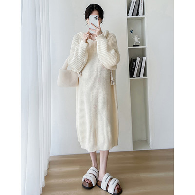 Ежедневна рокля за бременни с качулка и връзки