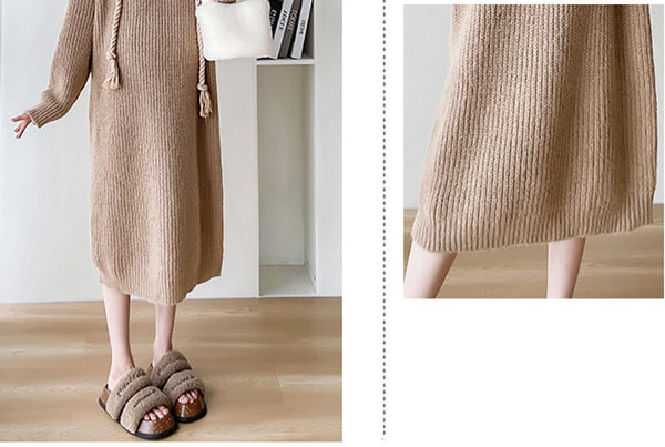 Ежедневна рокля за бременни с качулка и връзки