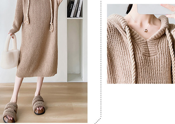 Ежедневна рокля за бременни с качулка и връзки