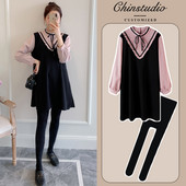 Разкроена дамска рокля с дълъг ръкав за бременни