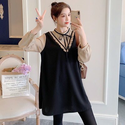 Разкроена дамска рокля с дълъг ръкав за бременни