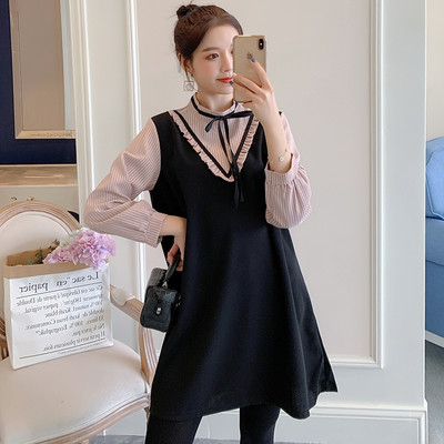 Разкроена дамска рокля с дълъг ръкав за бременни