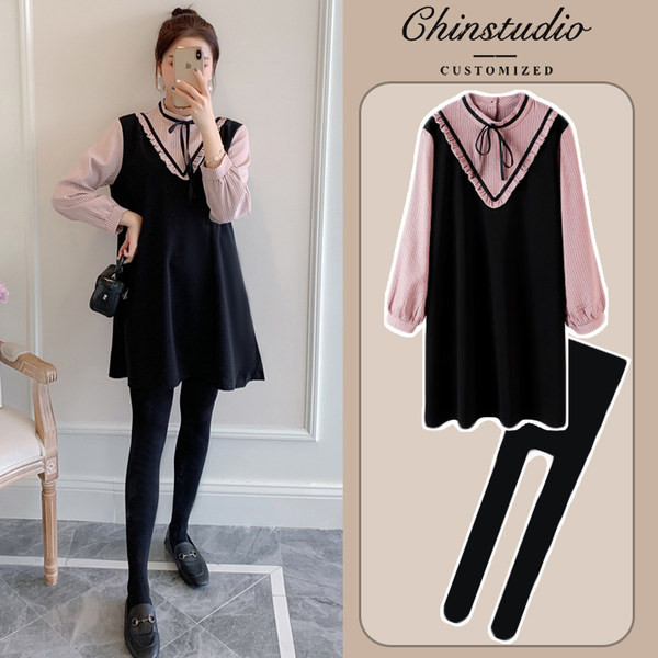 Разкроена дамска рокля с дълъг ръкав за бременни