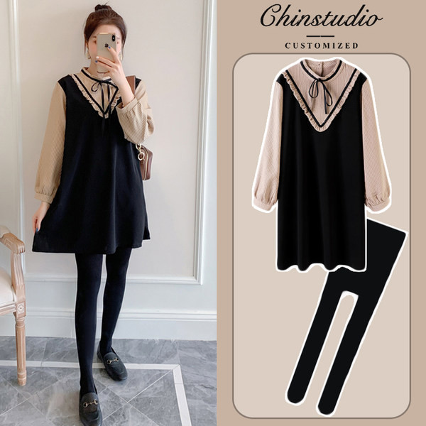 Разкроена дамска рокля с дълъг ръкав за бременни