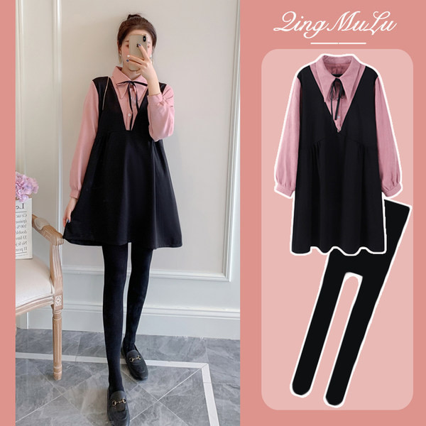 Разкроена дамска рокля с дълъг ръкав за бременни