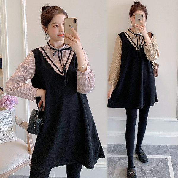 Разкроена дамска рокля с дълъг ръкав за бременни