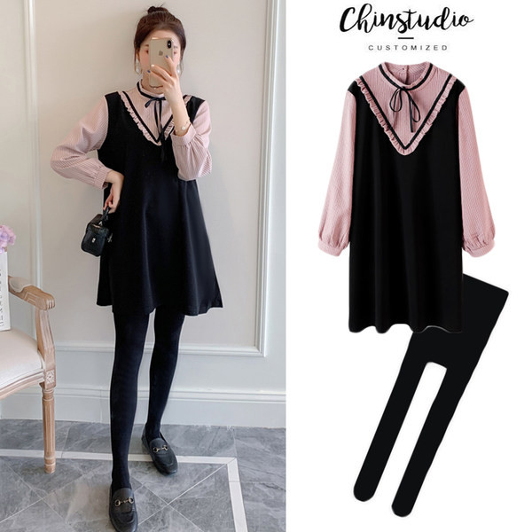 Разкроена дамска рокля с дълъг ръкав за бременни