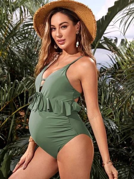 Цял дамски бански с къдри за бременни