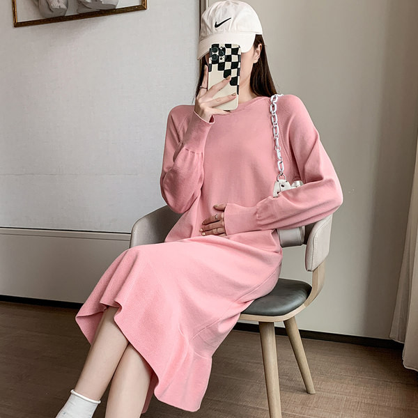 Ежедневна дамска рокля с дълъг ръкав за бременни