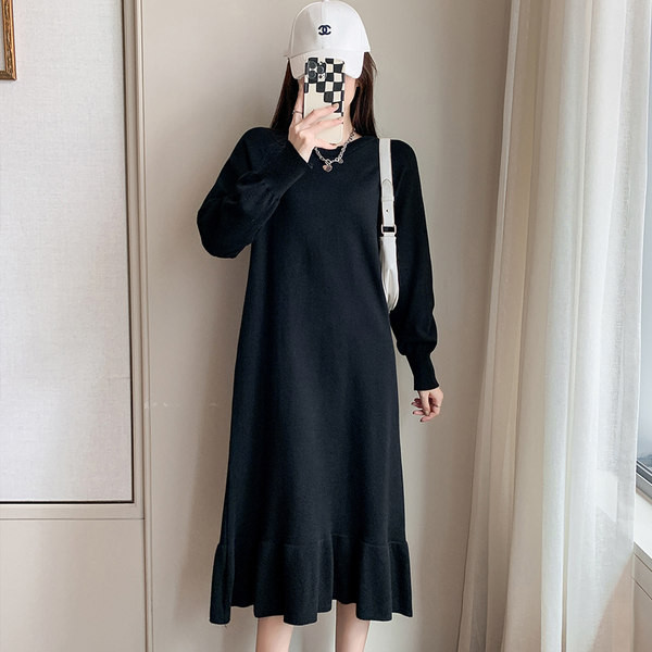 Ежедневна дамска рокля с дълъг ръкав за бременни