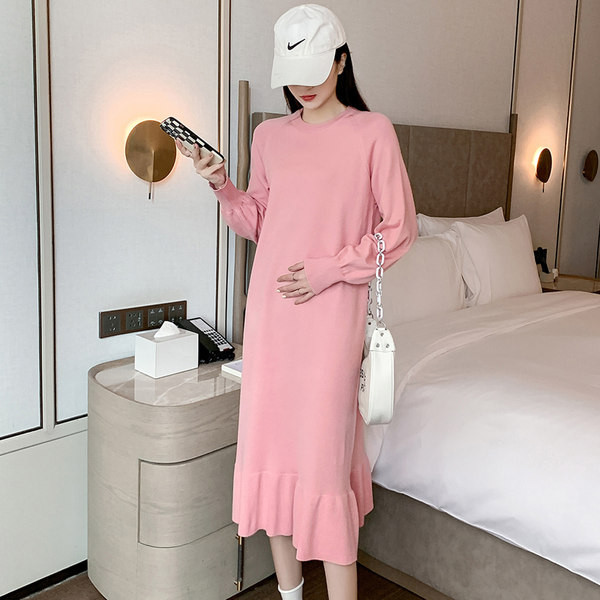 Ежедневна дамска рокля с дълъг ръкав за бременни