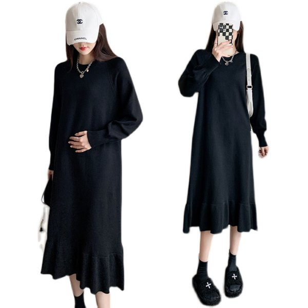 Ежедневна дамска рокля с дълъг ръкав за бременни