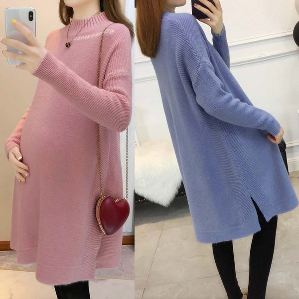 Дамска ежедневна рокля за бременни с висока яка 