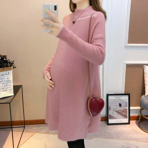 Дамска ежедневна рокля за бременни с висока яка 