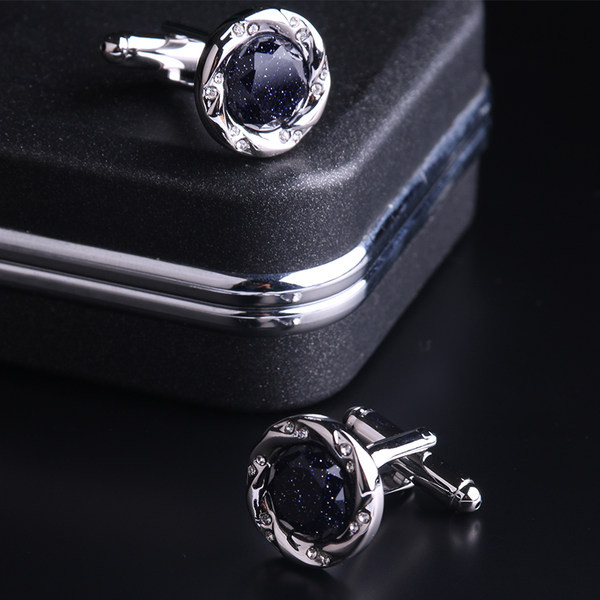 Кръгли мъжки копчета с камъни за ръкавели