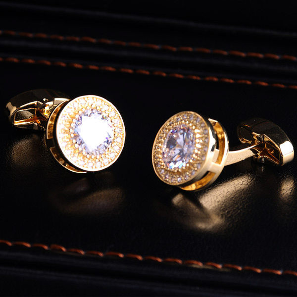 Кръгли копчета за ръкавели с камъни