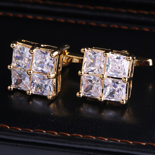 Мъжки квадратни копчета за ръкавели с камъни