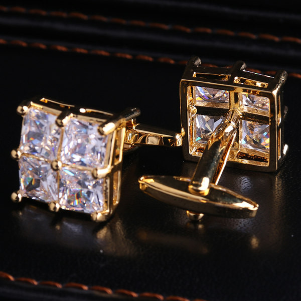 Мъжки квадратни копчета за ръкавели с камъни