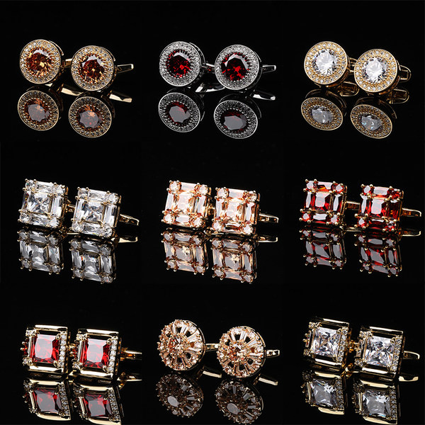 Модерни мъжки копчета за ръкавели с цветни декоративни камъни