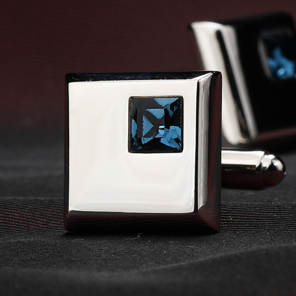 Мъжки квадратни копчета за ръкавели с цветен камък