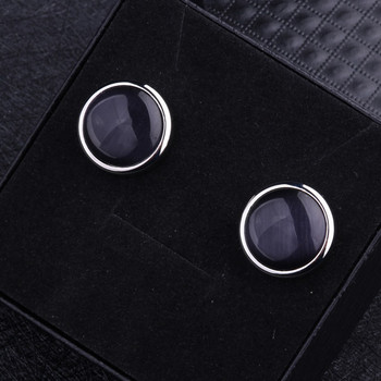 Мъжки копчета за ръкавели в кръгла форма с черни камъни