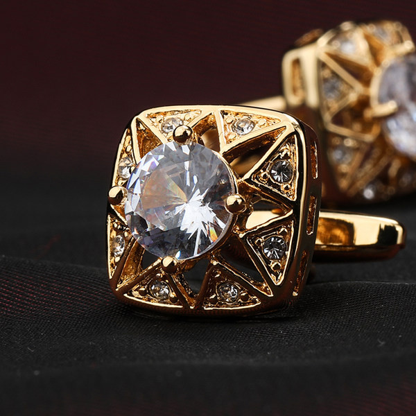 Стилни ръкавели с декоративни камъни в квадратна форма за мъже 